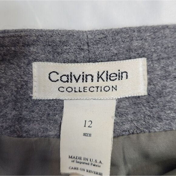 VINTAGE 90s Calvin Klein Collection gray front slit cashmere blend midi skirt M - Picture 6 of 11